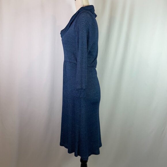 Michael Stars Maternity OS Cowl Neck Dress Blue with Sheen 3/4 Sleeves Fitted - Picture 2 of 10